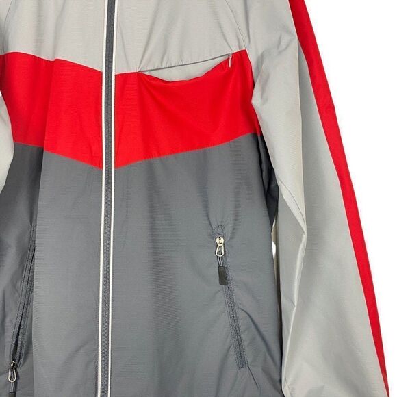 PGA TOUR Men's Red Grey Colorblock Hooded Full Zip Windbreaker Golf Jacket US S - Picture 4 of 11